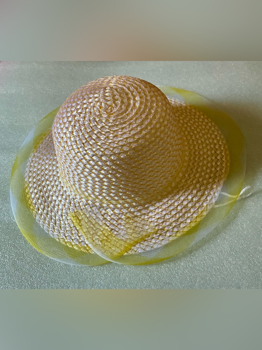 Yellow Straw-like Sun Hat with Mesh Trim - Women's Accessories